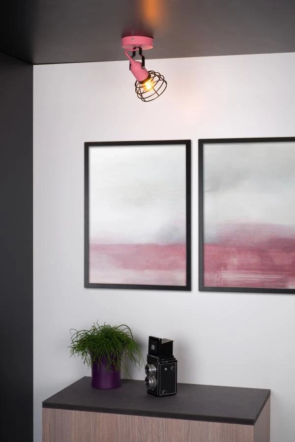 Lucide POLA - Foco de techo Infantil - Ø 10,5 cm - 1xE27 - Rosa - ambiente 1